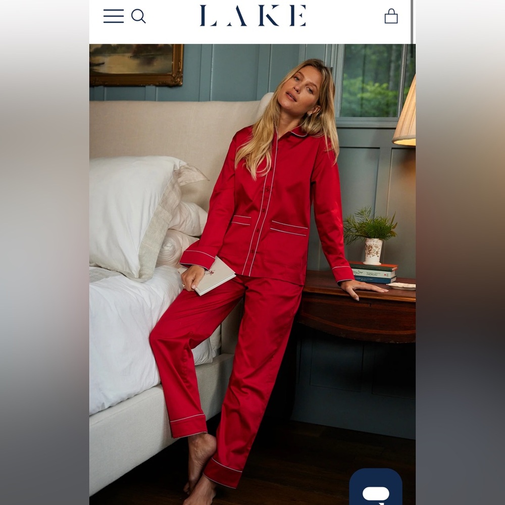Lake Pajamas Poplin Piped Pants Set in Scarlet Red - NWT